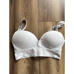 Victorias Secret Bralette Sz XS White Pink Padded Adjustable Straps Wireless